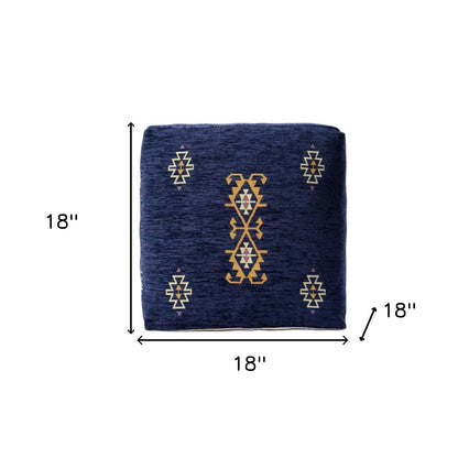 18" Blue Medallion Pouf Ottoman