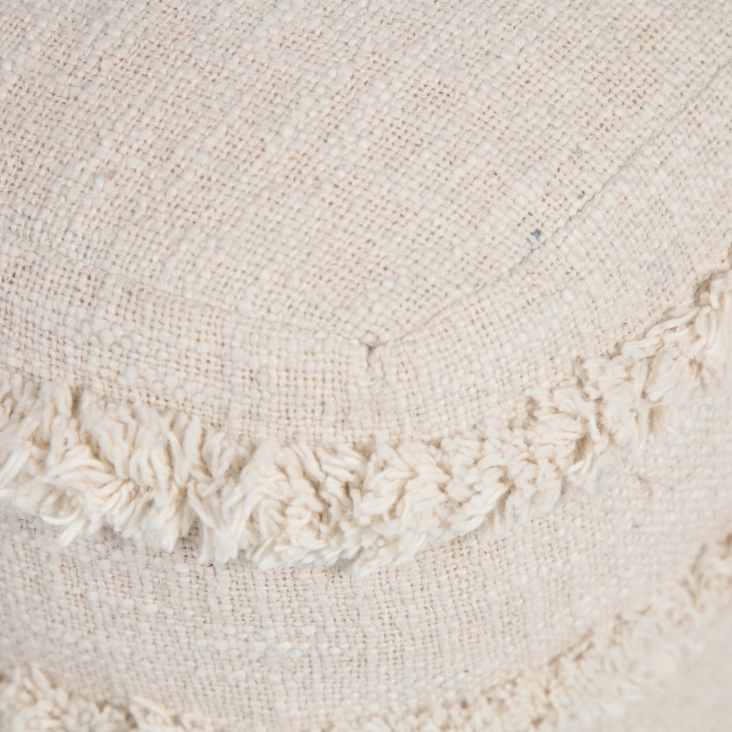 18" Cream Cotton Tufted Cube Striped Pouf Ottoman