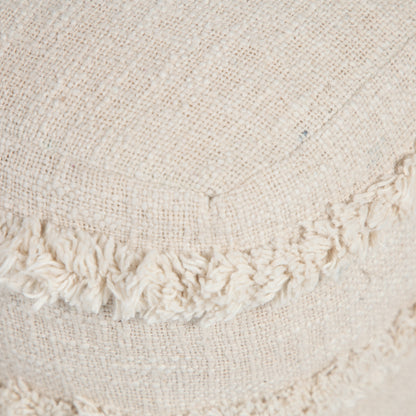 18" Cream Cotton Tufted Cube Striped Pouf Ottoman