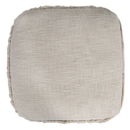 18" Cream Cotton Tufted Cube Striped Pouf Ottoman