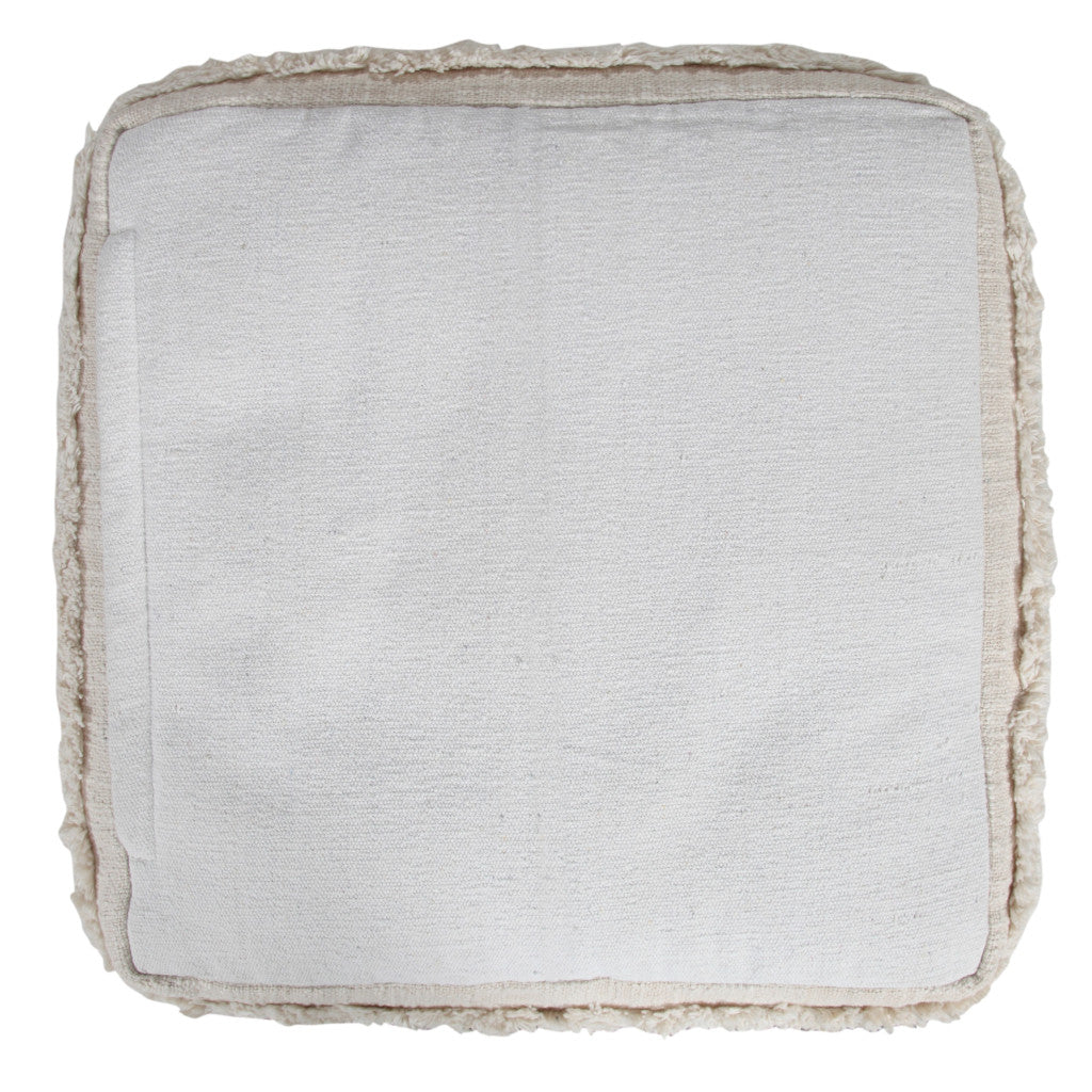 18" Cream Cotton Tufted Cube Striped Pouf Ottoman