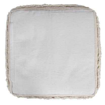 18" Cream Cotton Tufted Cube Striped Pouf Ottoman