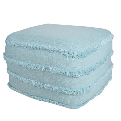 18" Blue Cotton Striped Pouf Ottoman