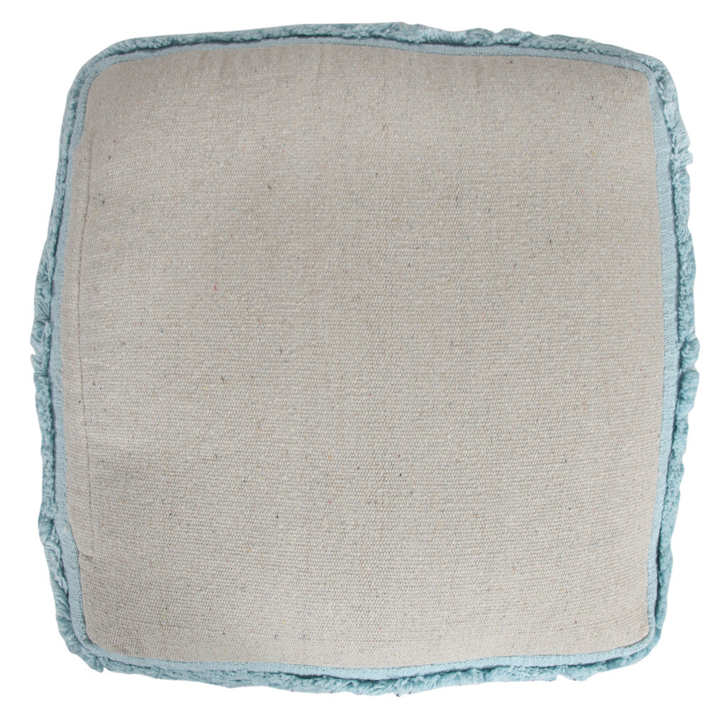 18" Blue Cotton Striped Pouf Ottoman
