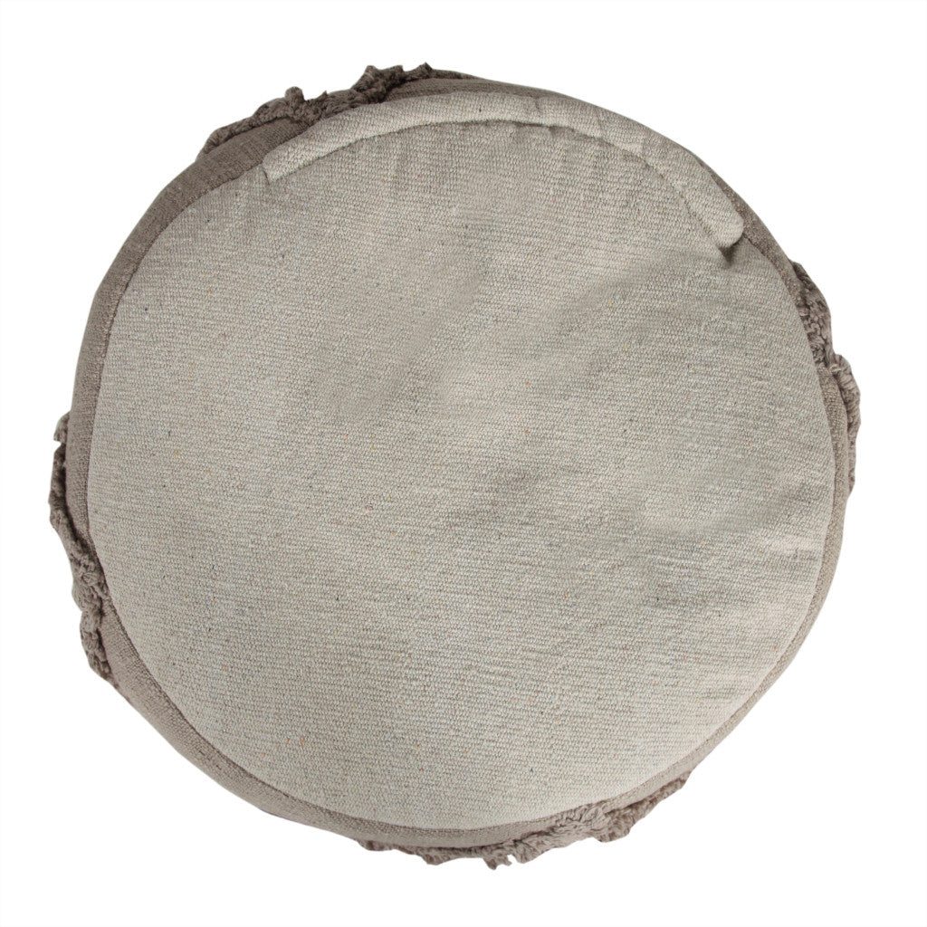 18" Brown Cotton Cylinder Geometric Pouf Ottoman