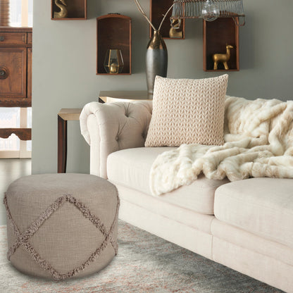18" Brown Cotton Cylinder Geometric Pouf Ottoman