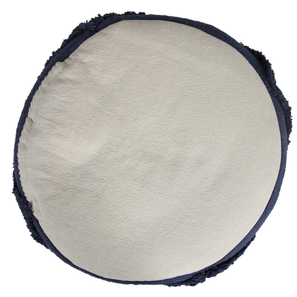 18" Blue Cotton Cylinder Geometric Pouf Ottoman