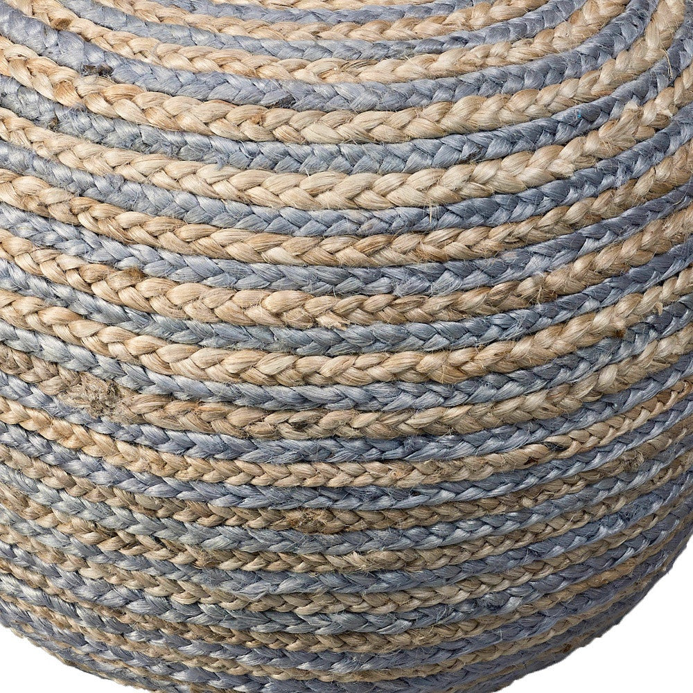 20" Gray Cotton Blend Round Striped Pouf Ottoman