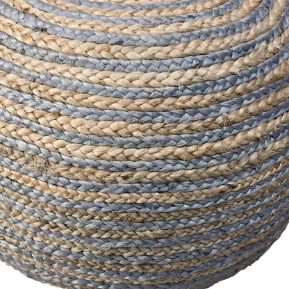 20" Gray Cotton Blend Round Striped Pouf Ottoman
