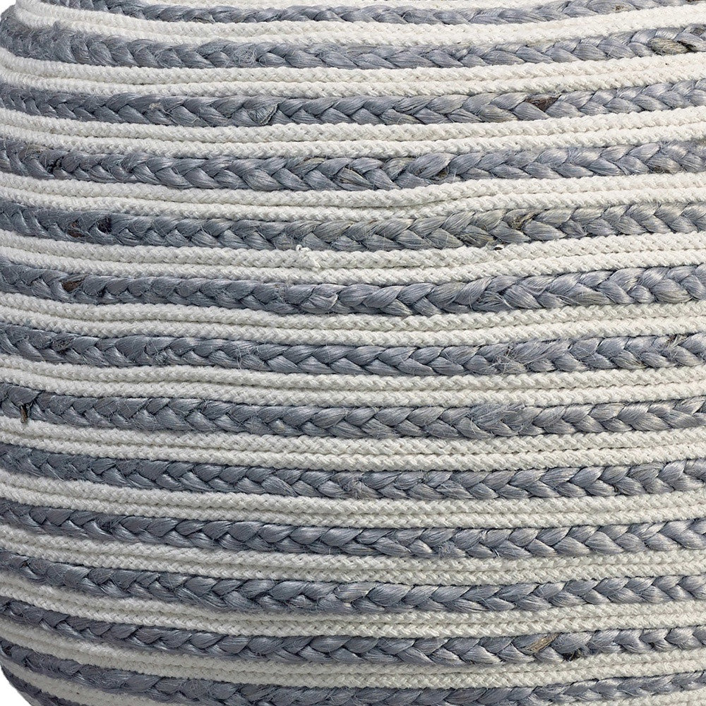 20" Gray Cotton Blend Round Striped Pouf Ottoman