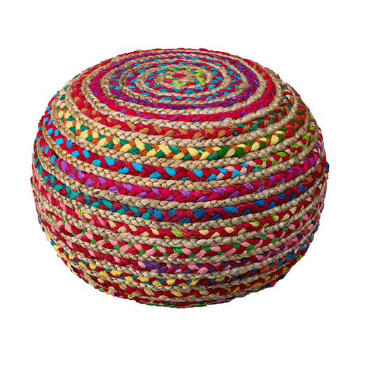 20" Rainbow Cotton Blend Round Striped Pouf Ottoman