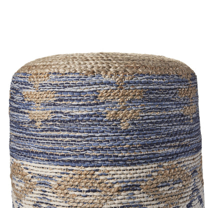 18" Blue Cylinder Geometric Pouf Ottoman