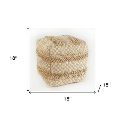18" Tan Striped Pouf Ottoman