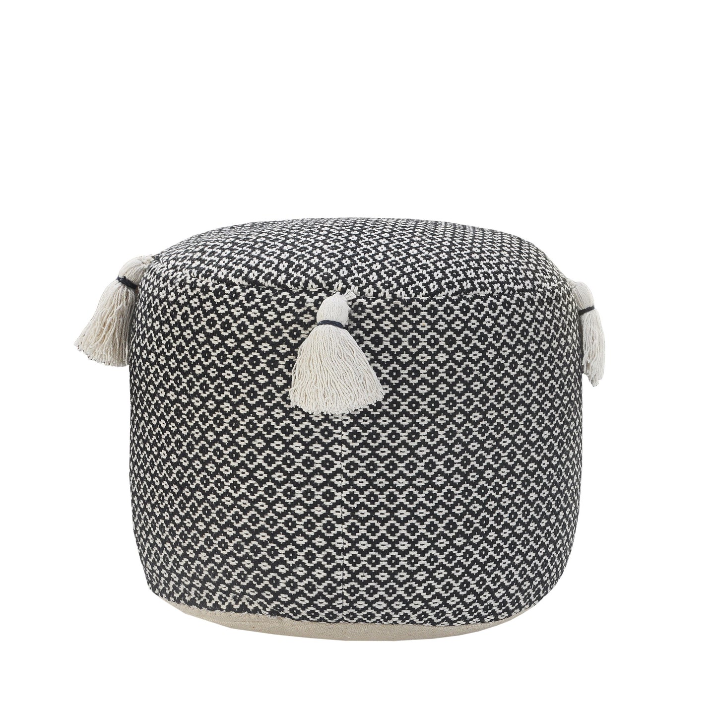 18" Black Cotton Cylinder Geometric Pouf Ottoman