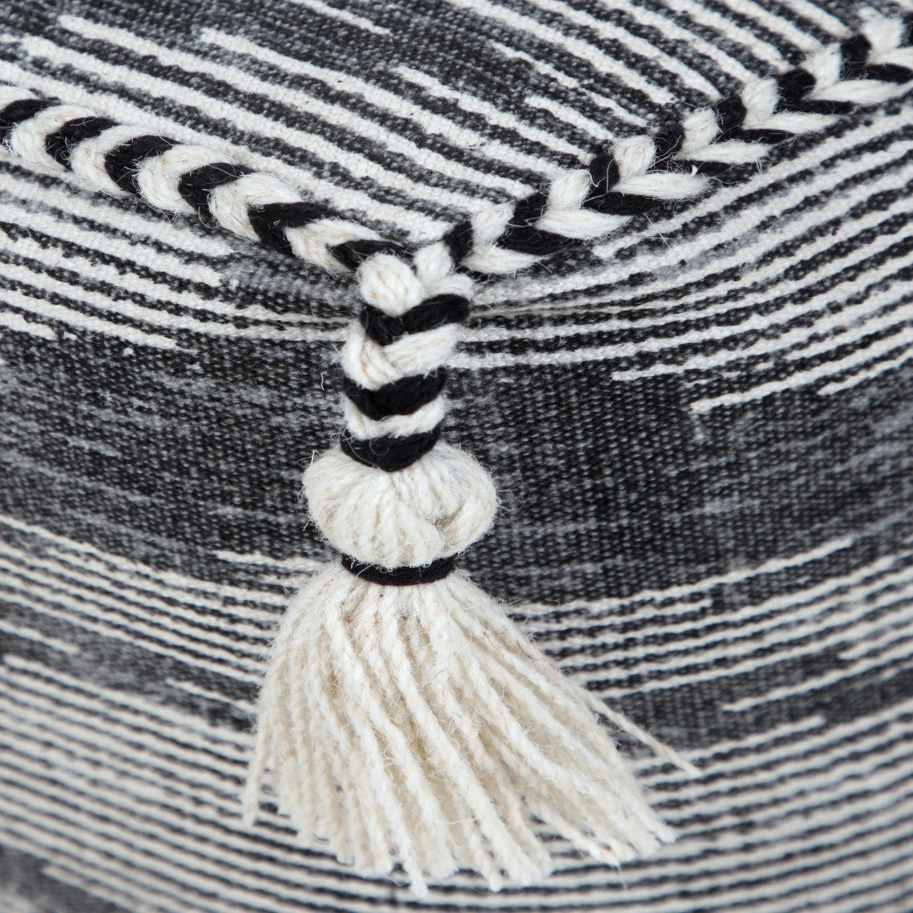 18" Gray Cotton Striped Pouf Ottoman