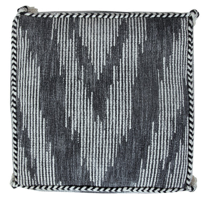 18" Gray Cotton Striped Pouf Ottoman