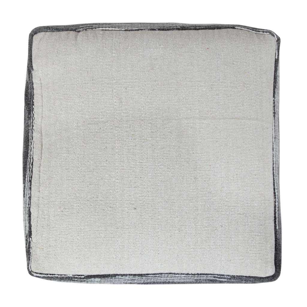 18" Gray Cotton Striped Pouf Ottoman