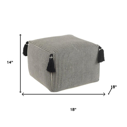18" Gray Cotton Striped Pouf Ottoman