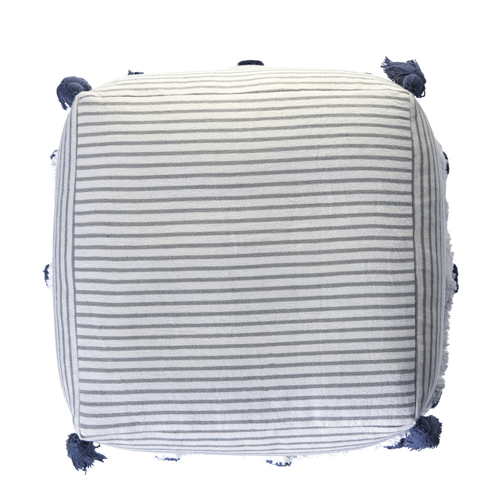18" Gray Cotton Striped Pouf Ottoman