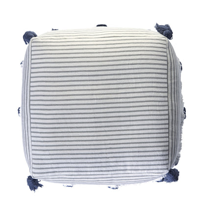 18" Gray Cotton Striped Pouf Ottoman