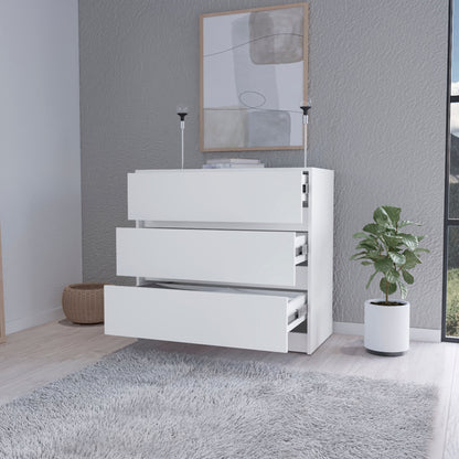 33" White Three Drawer Dresser