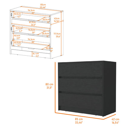 33" Black Three Drawer Dresser