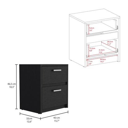19" Black Wood Two Drawer Nightstand