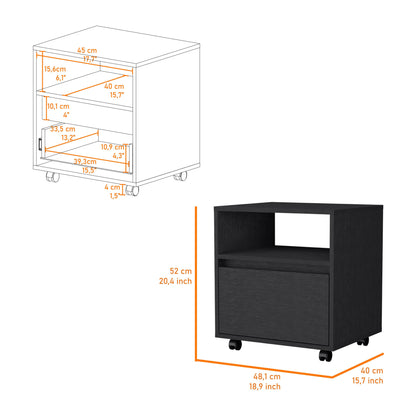 21" Black Wood One Drawer Nightstand with Integrated Tech