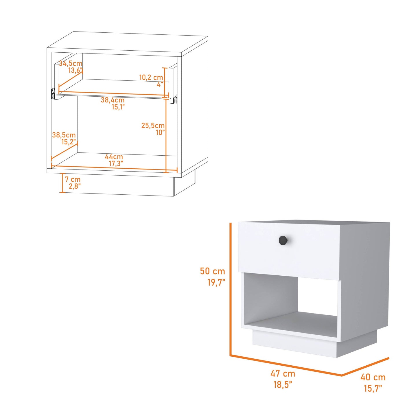 20" White Wood One Drawer Nightstand with Integrated Tech