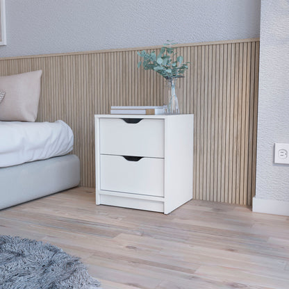 19" White Wood Two Drawer Nightstand with Integrated Tech