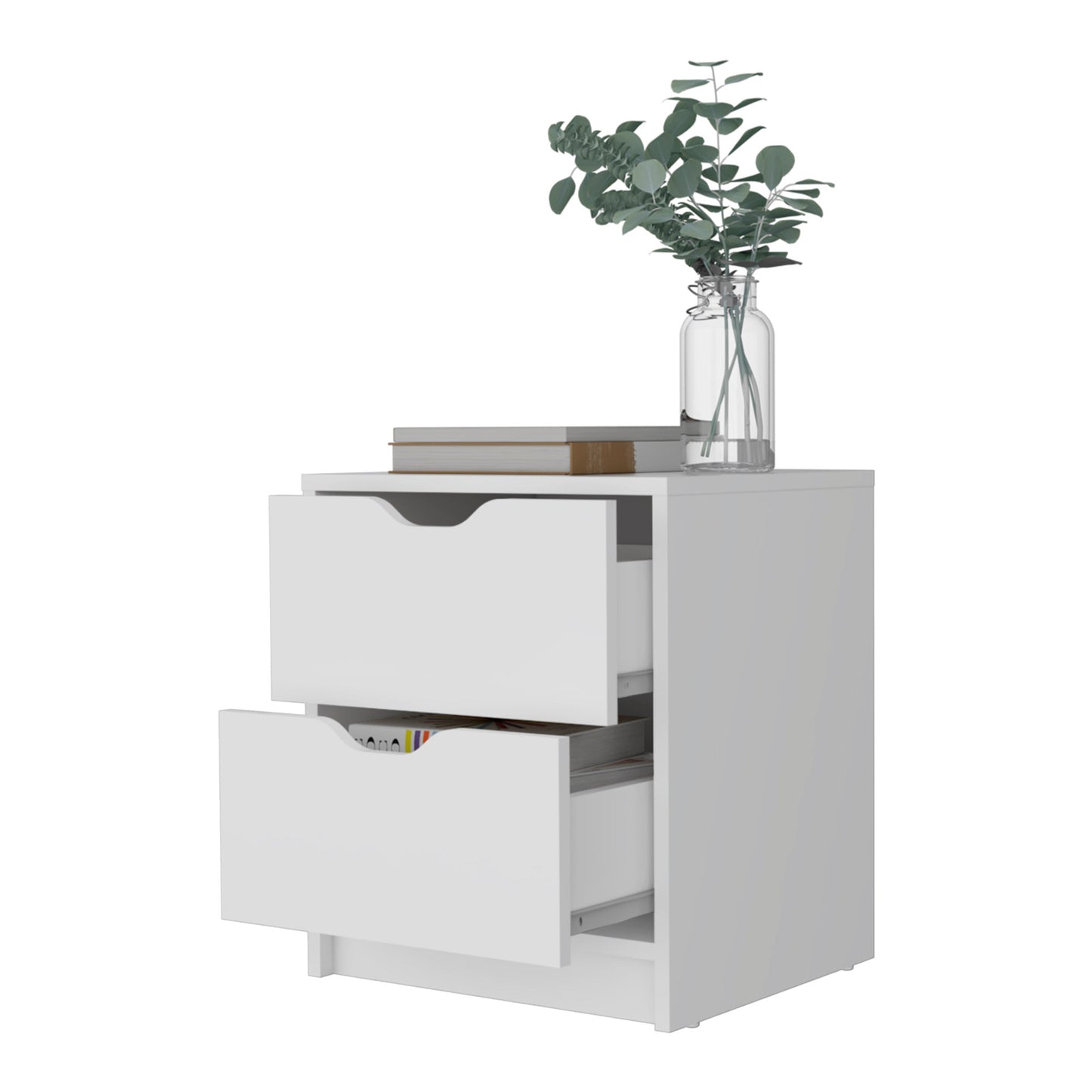 19" White Wood Two Drawer Nightstand with Integrated Tech