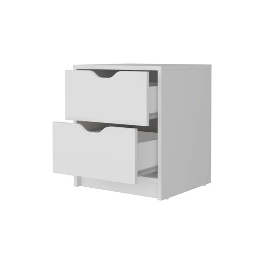 19" White Wood Two Drawer Nightstand with Integrated Tech