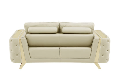 Three Piece Indoor Beige Italian Leather Six Person Seating Set