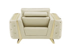 Three Piece Indoor Beige Italian Leather Six Person Seating Set