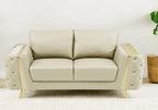 72" Beige And Gold Genuine Leather Loveseat
