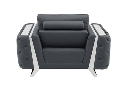 50" Dark Gray And Silver Faux Leather Tufted Club Chair