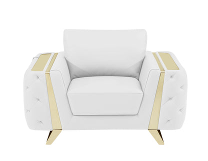 50" White And Gold Genuine Leather Club Chair