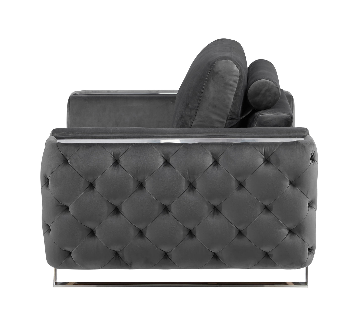 50" Dark Gray And Silver Velvet Tufted Club Chair