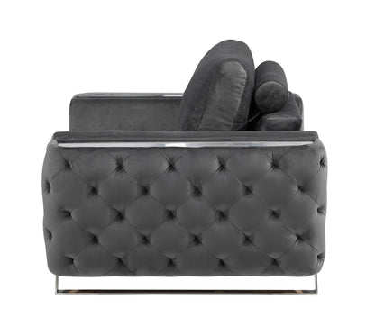 50" Dark Gray And Silver Velvet Tufted Club Chair