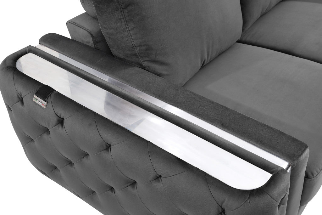 50" Dark Gray And Silver Velvet Tufted Club Chair
