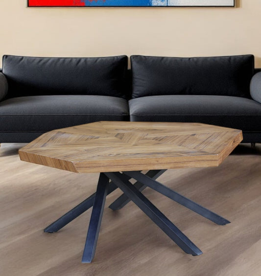 42" Brown And Black Wood And Iron Free Form Coffee Table