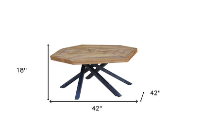 42" Brown And Black Wood And Iron Free Form Coffee Table