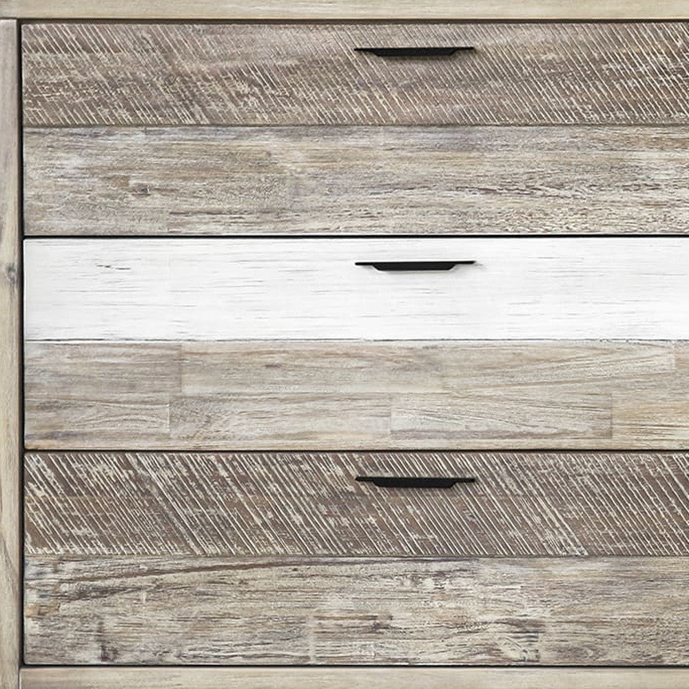 63" Natural and Ivory Solid Wood Six Drawer Double Dresser