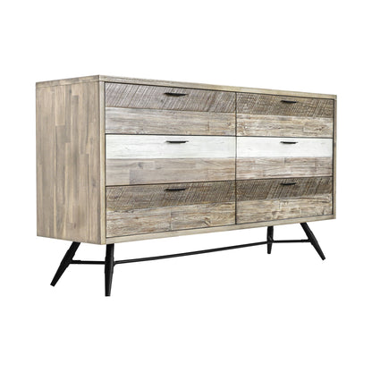 63" Natural and Ivory Solid Wood Six Drawer Double Dresser