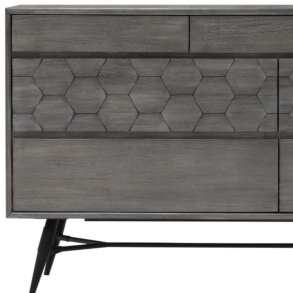 61" Gray Solid Wood Six Drawer Double Dresser