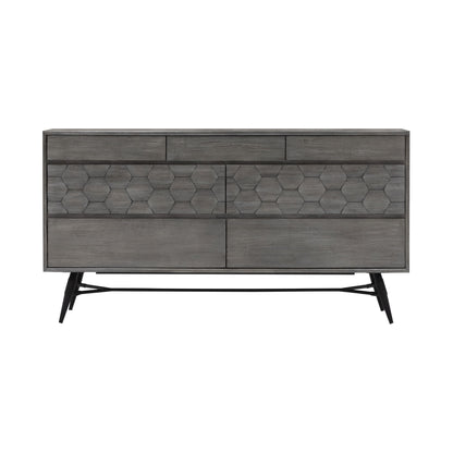 61" Gray Solid Wood Six Drawer Double Dresser