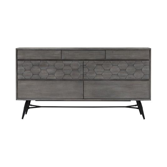 61" Gray Solid Wood Six Drawer Double Dresser