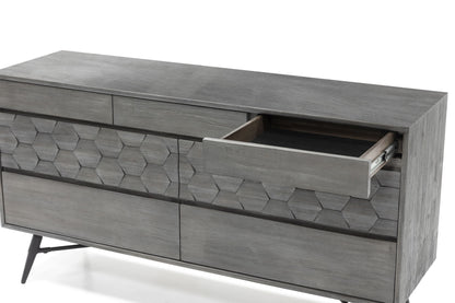 61" Gray Solid Wood Six Drawer Double Dresser