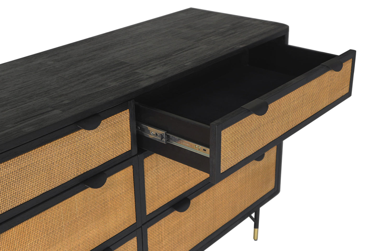 61" Natural and Black Solid Wood Six Drawer Double Dresser