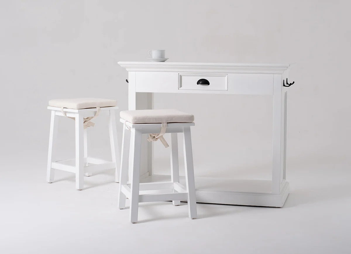 Three Piece White Solid Wood Dining Set with Two Chairs